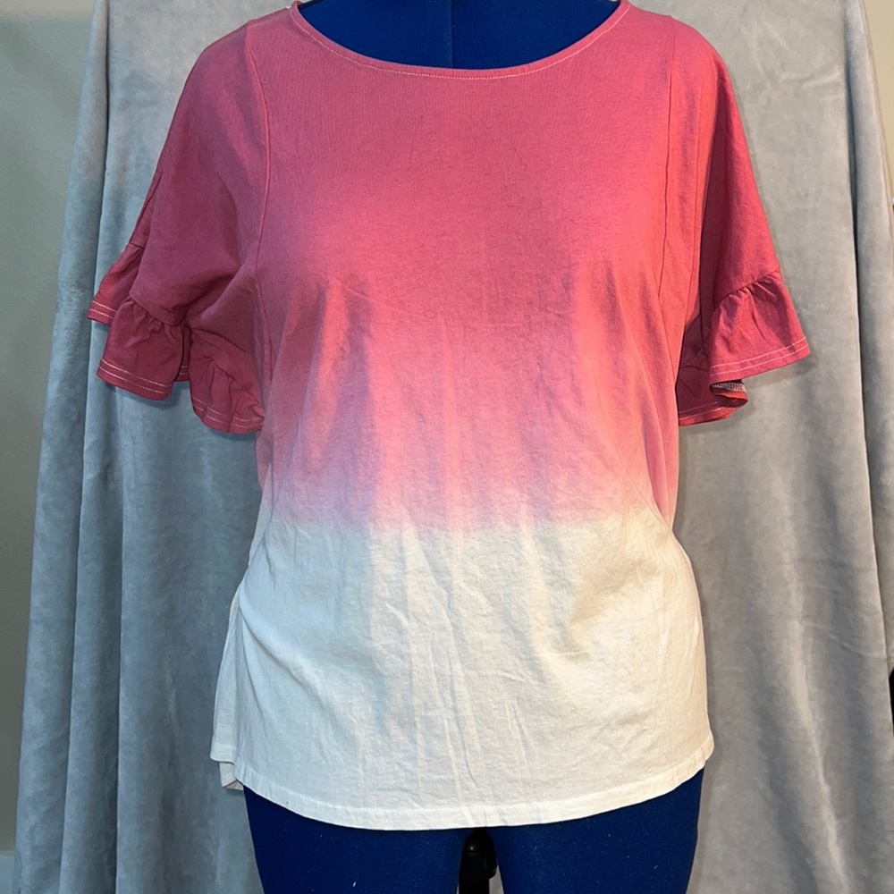 Umgee Oversized Top White/Pink Ombré Linen - New